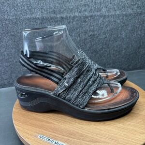 Zeöps Women's Gray Fabric Strappy Wedge‎ Thong Sandals Comfort Size 8W